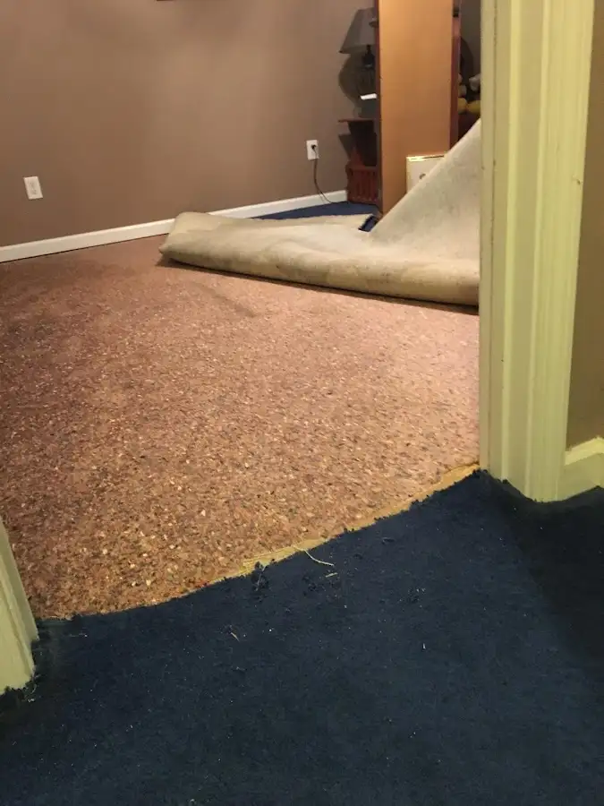 Carpet pad removal revealing water damage during Water Mitigation Services in Elk Grove